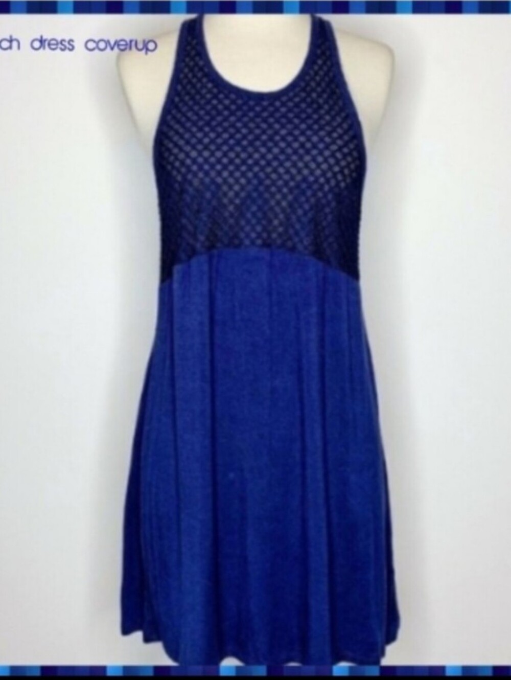 Beach Break Navy Blue Cover Up Dress Mesh Racer back Medium Summer. Blue Cover